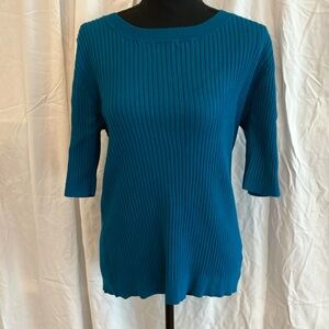Lane Bryant Teal Ribbed Sweater EUC keyhole back